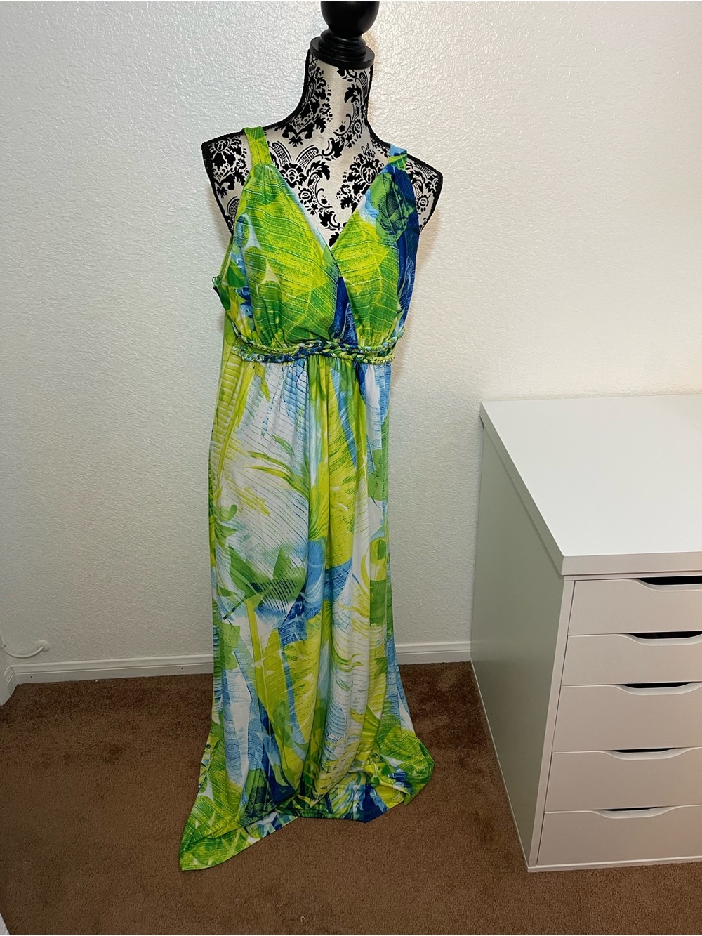 Vibrant Green and Blue Maxi Dress Size  XL